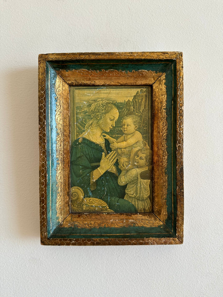 Icône florentine dorée et verte représentant la vierge