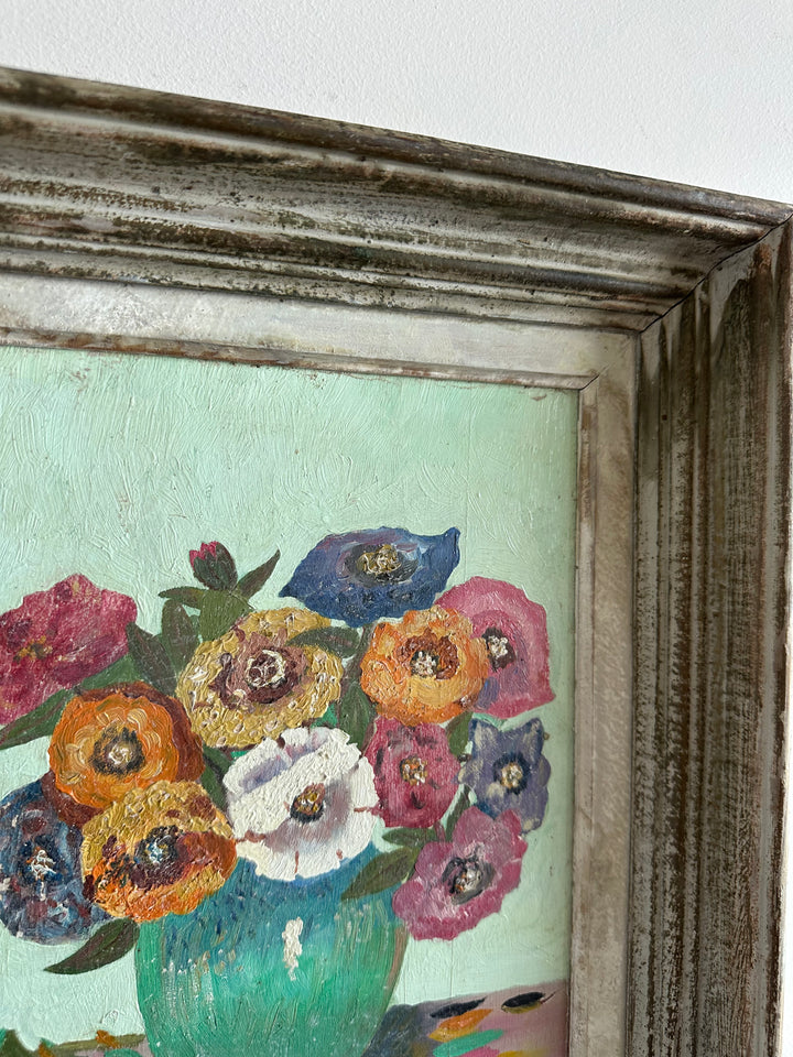 Peinture sur planche signée tons pastel années 60