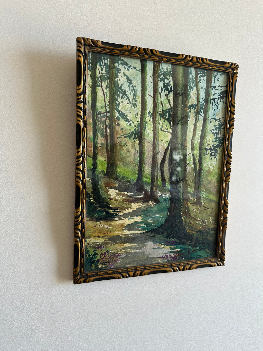 Aquarelle sous-bois signée année 1900