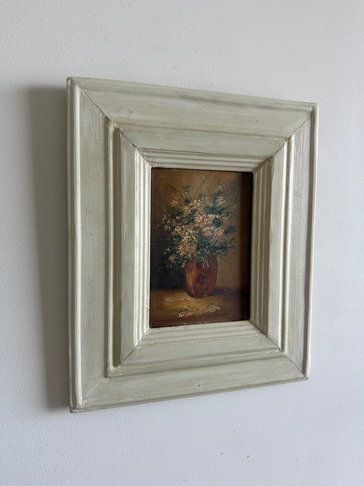 Peinture sur planche nuances marrons encadrement bois blanc épais