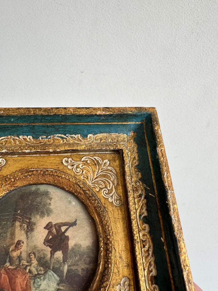 Représentation sérénade d'époque cadre en bois doré florentin