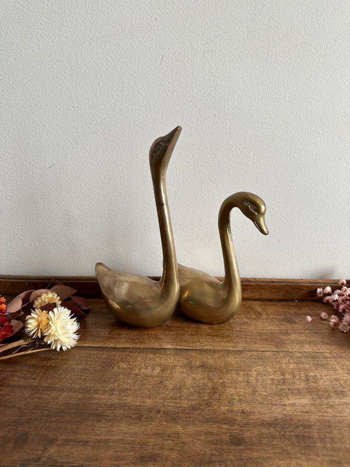Cygnes en laiton anciens délicats