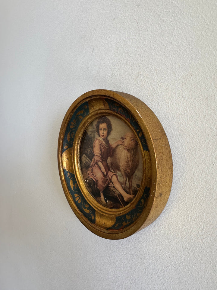 Médaillon en bois rond florentin Le Bon Pasteur