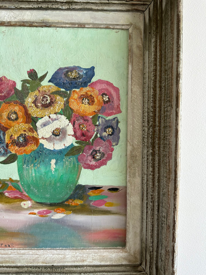 Peinture sur planche signée tons pastel années 60