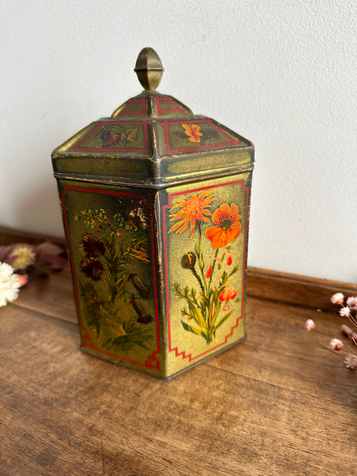 Boite en métal très ancienne motifs fleuris