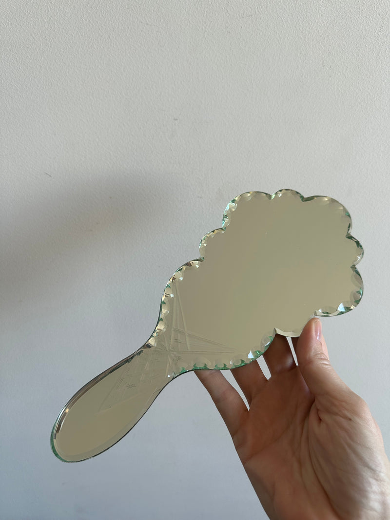 Miroir à main en verre biseauté années 50 style art déco