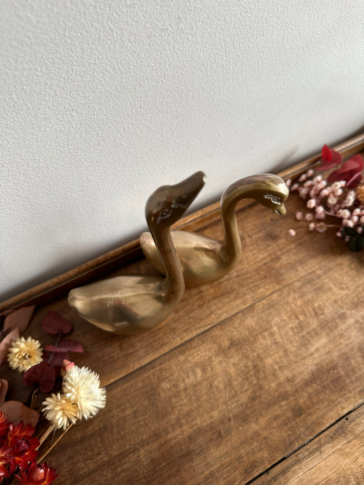 Cygnes en laiton anciens délicats