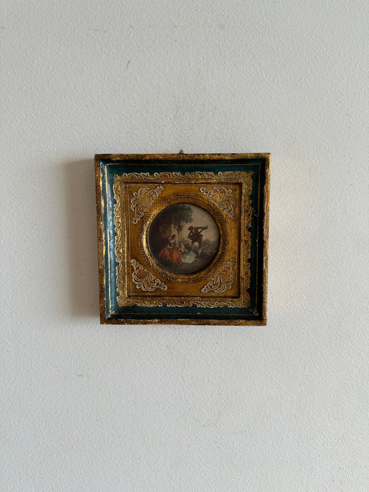 Représentation sérénade d'époque cadre en bois doré florentin