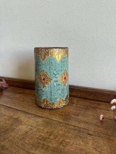 Pot à crayons en bois décoré style florentin bleu et or