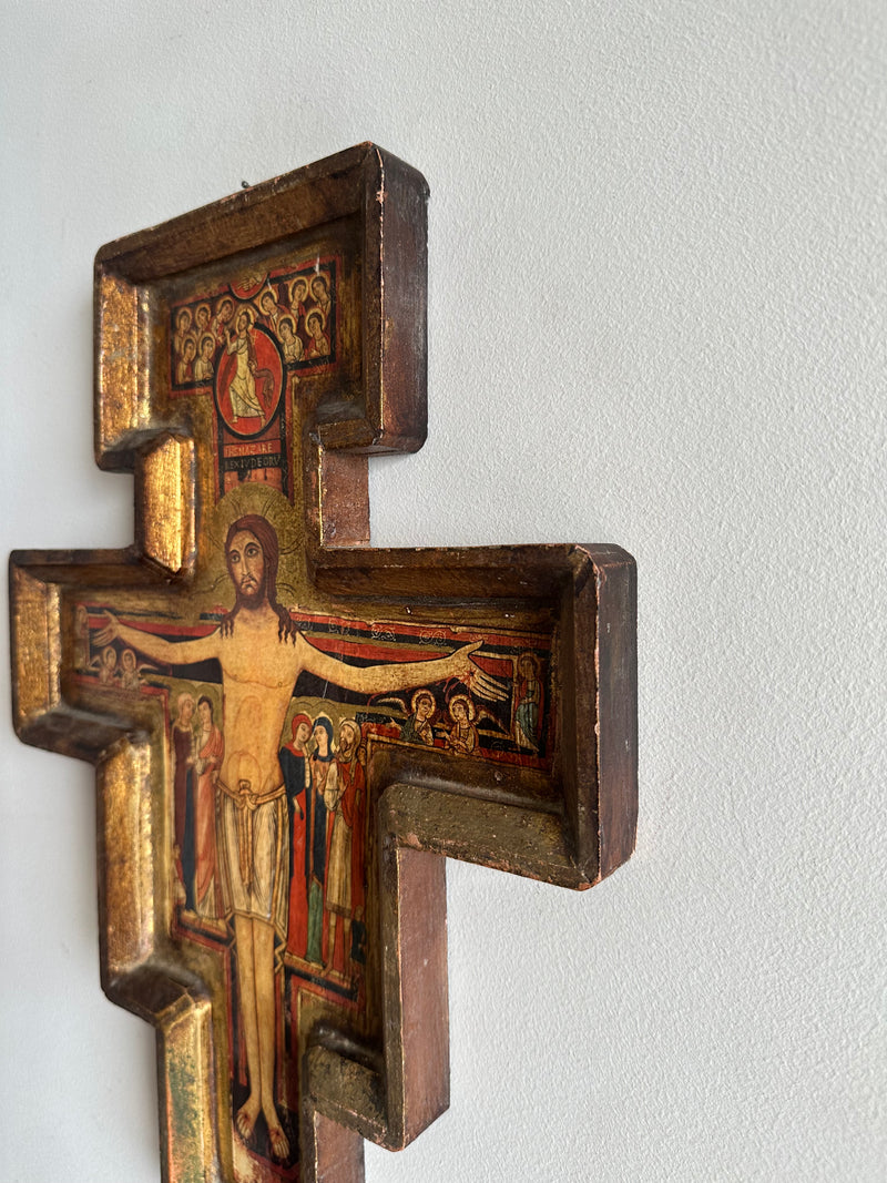 Icône religieuse Crucifix de Saint Damien support en bois