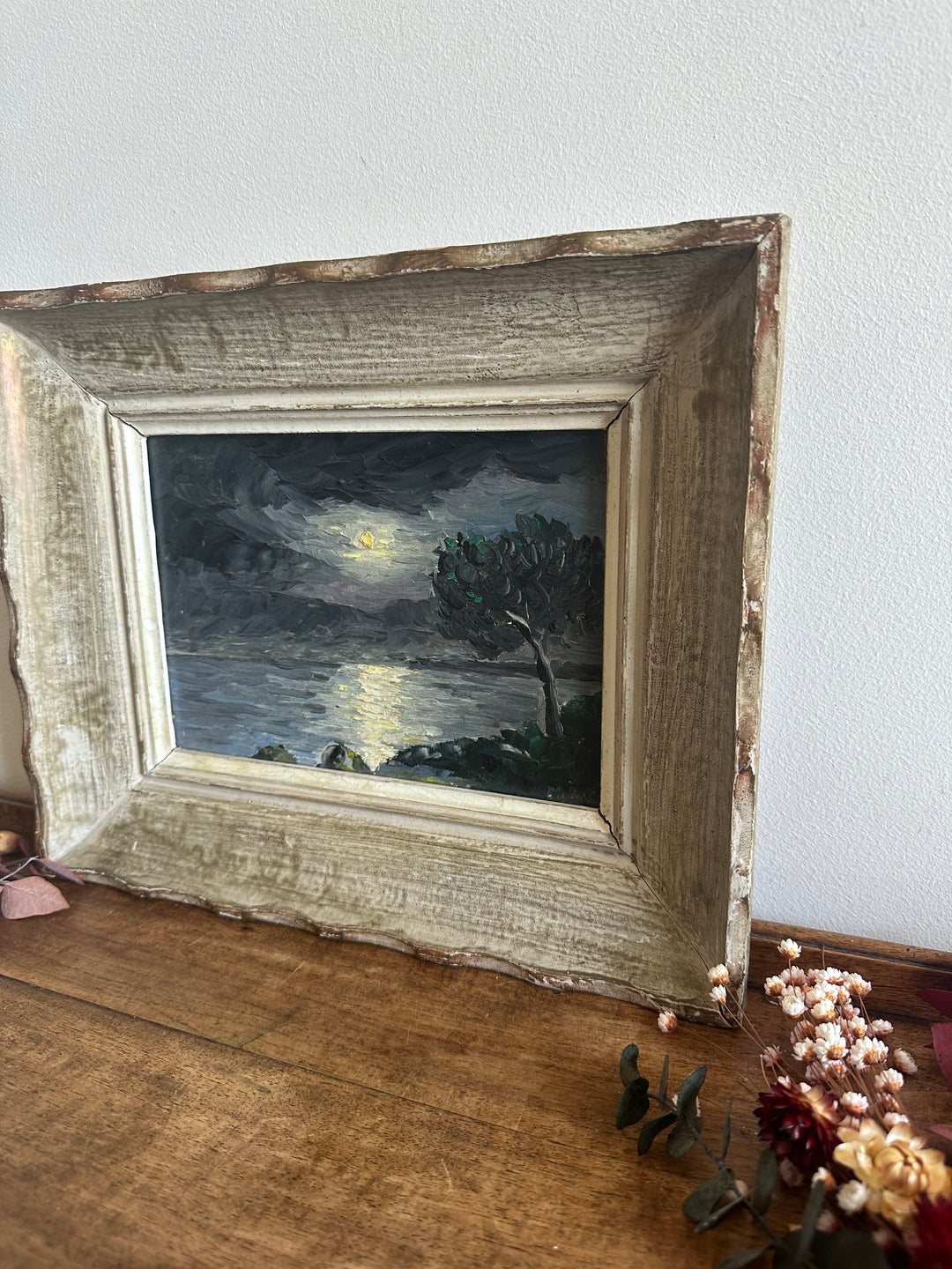 Peinture à l'huile bord de mer au clair de lune