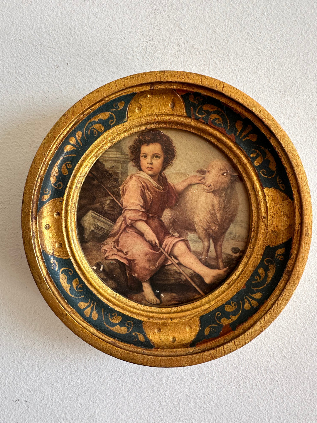 Médaillon en bois rond florentin Le Bon Pasteur