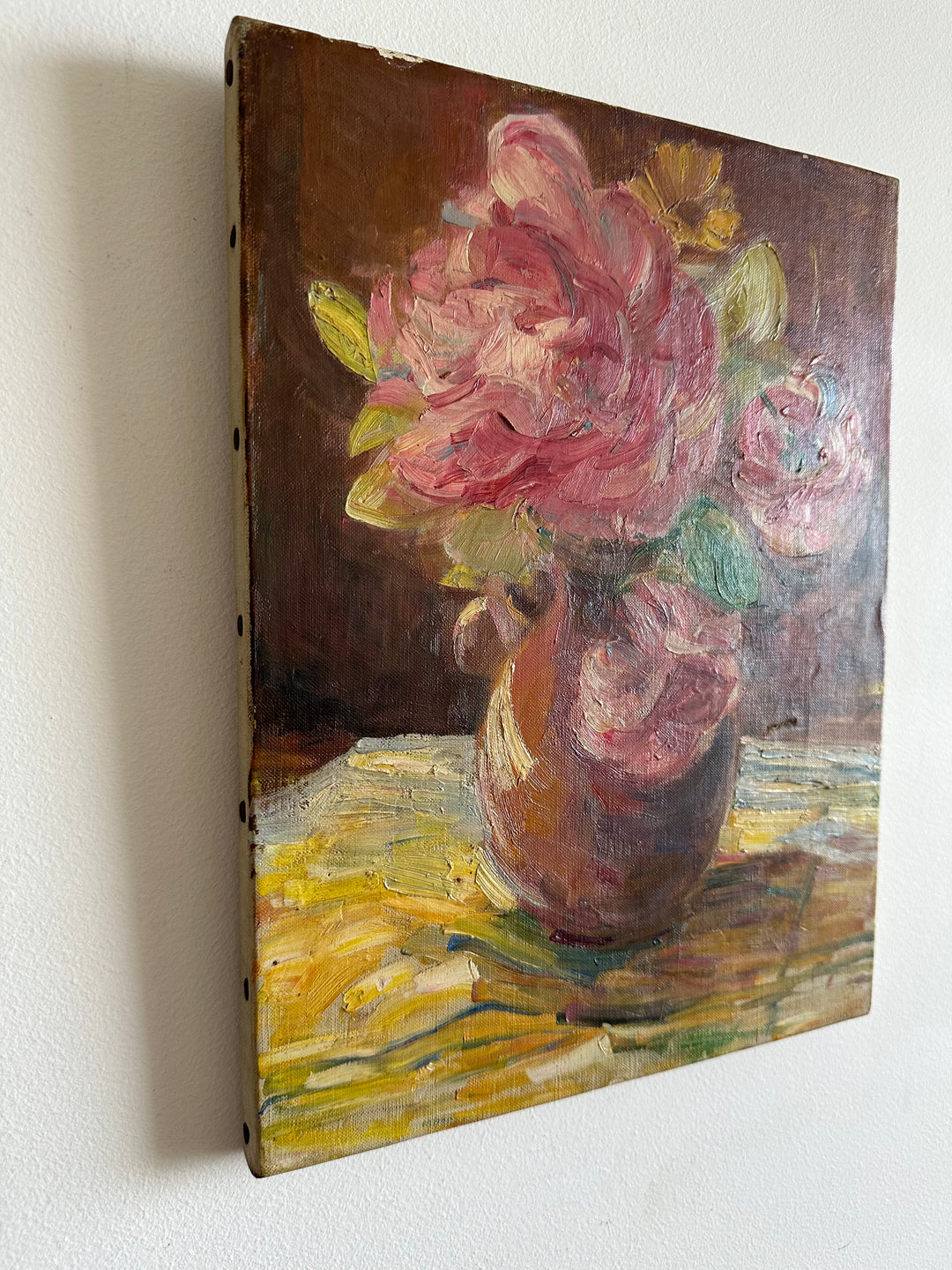 Bouquet de fleurs peint sur toile années 50