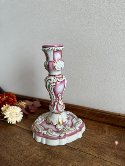 Bougeoir en porcelaine peint à la main rose et or