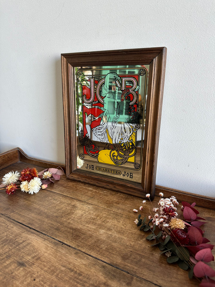 Miroir publicitaire Art Nouveau style Mucha Job cigarettes années 70.