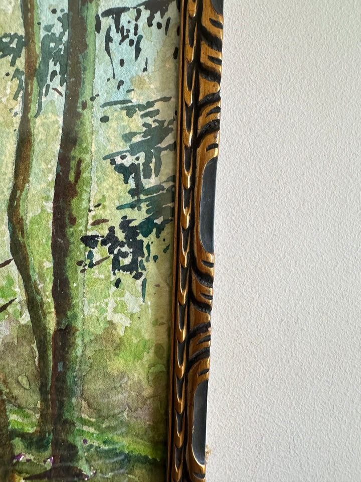 Aquarelle sous-bois signée année 1900
