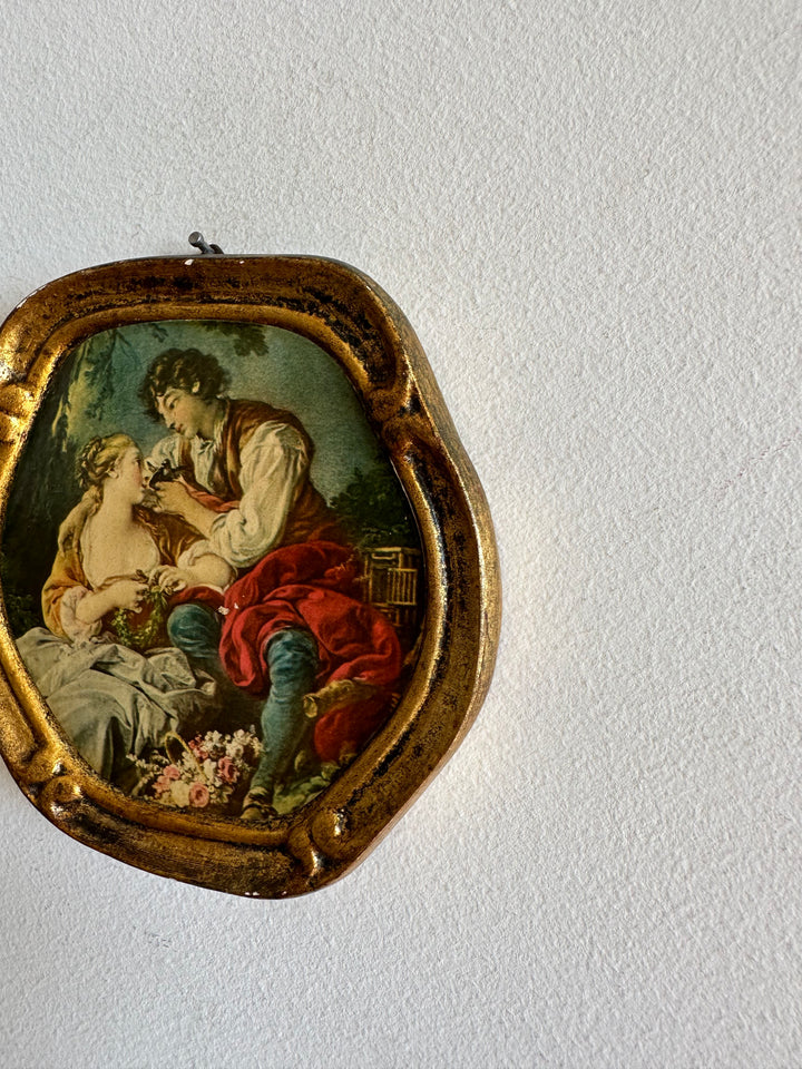 Scène d'époque sur bois encadrée, d'après François Boucher La musette