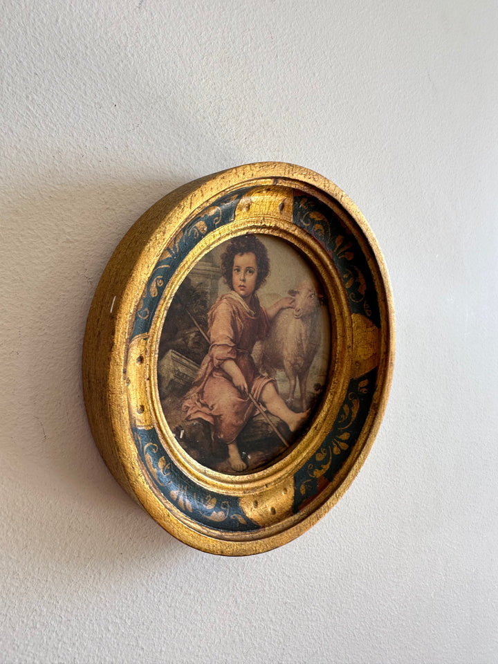 Médaillon en bois rond florentin Le Bon Pasteur