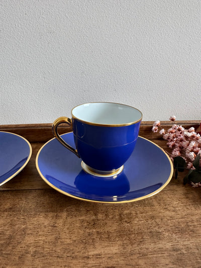 Tasses à café Haviland bleu pastel et or