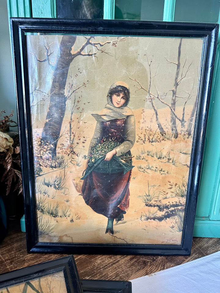 Chromolithographies des saisons encadrées époque Napoléon III