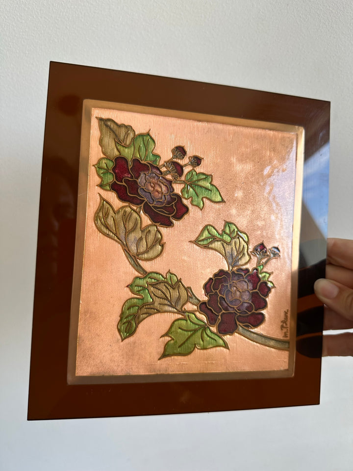 Émaux cloisonnés sur plaque de cuivre signée M Blanc