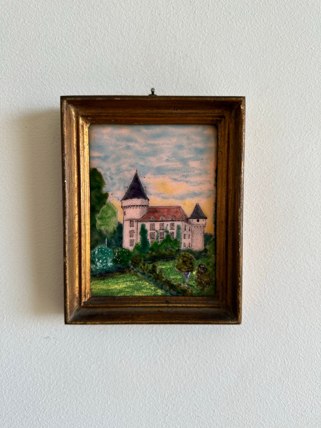 Miniatures email grand feu château cadre mordoré rectangulaire taille M