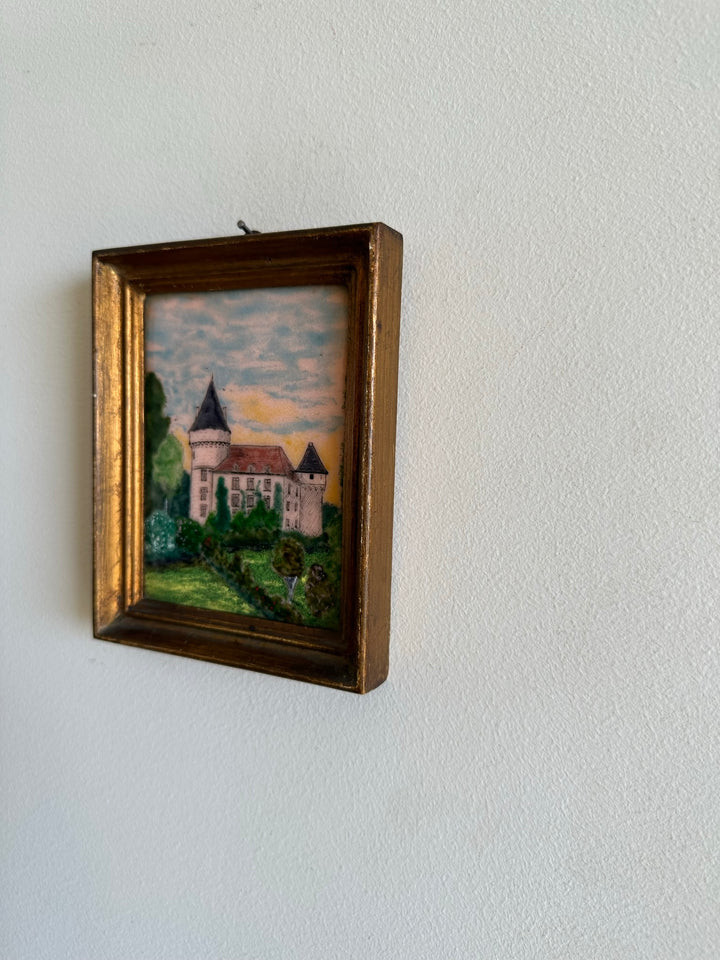 Miniatures email grand feu château cadre mordoré rectangulaire taille M