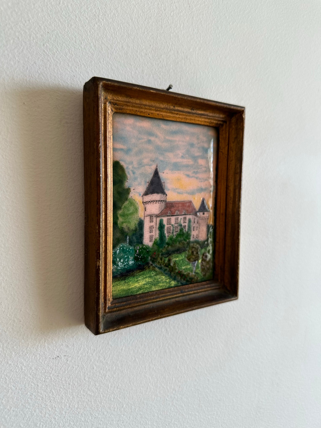 Miniatures email grand feu château cadre mordoré rectangulaire taille M
