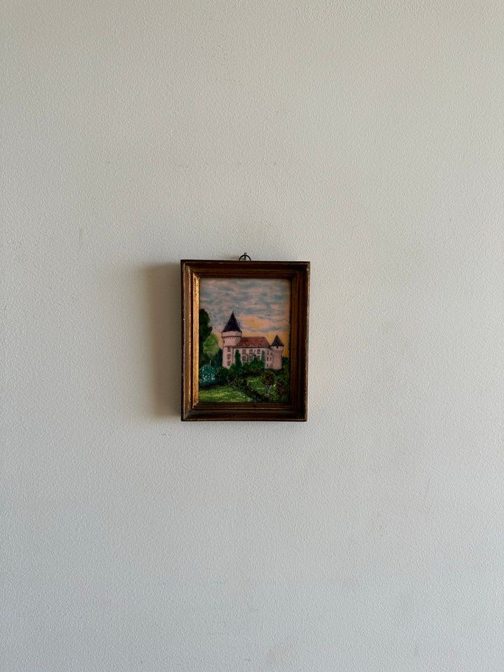 Miniatures email grand feu château cadre mordoré rectangulaire taille M