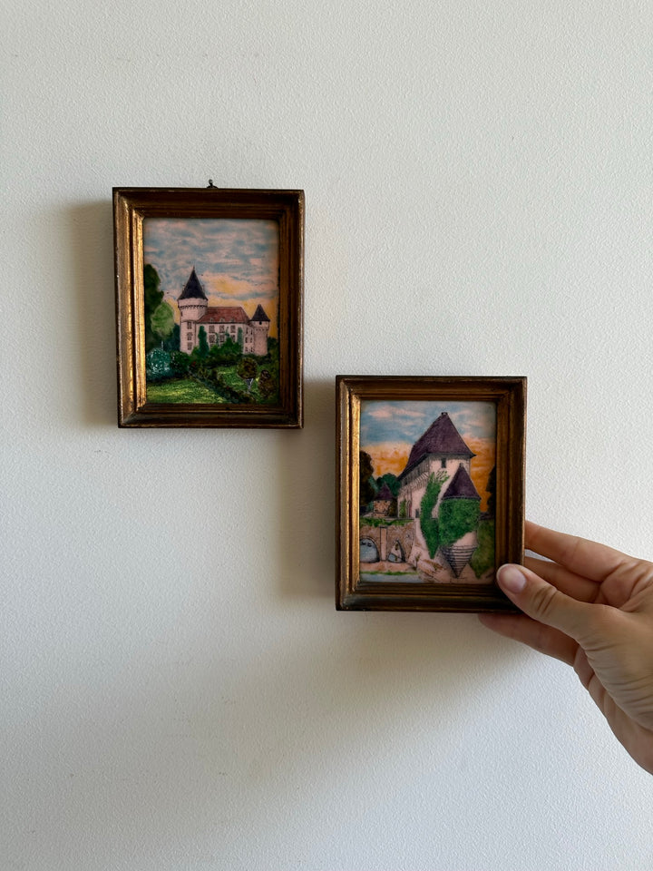 Miniatures email grand feu château cadre mordoré rectangulaire taille M