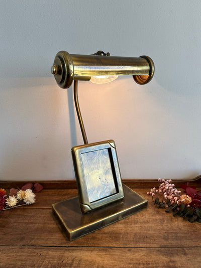 Lampe de notaire en laiton avec cadre photo
