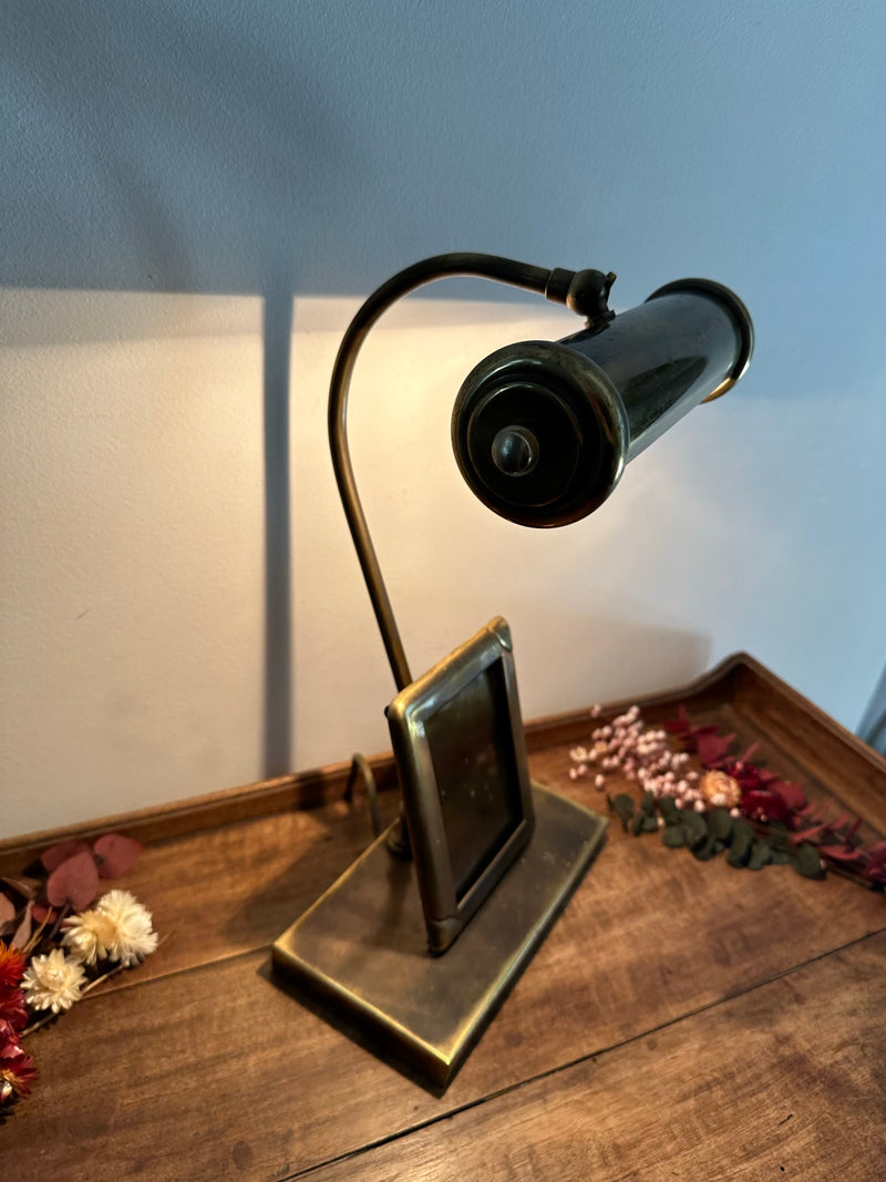 Lampe de notaire en laiton avec cadre photo