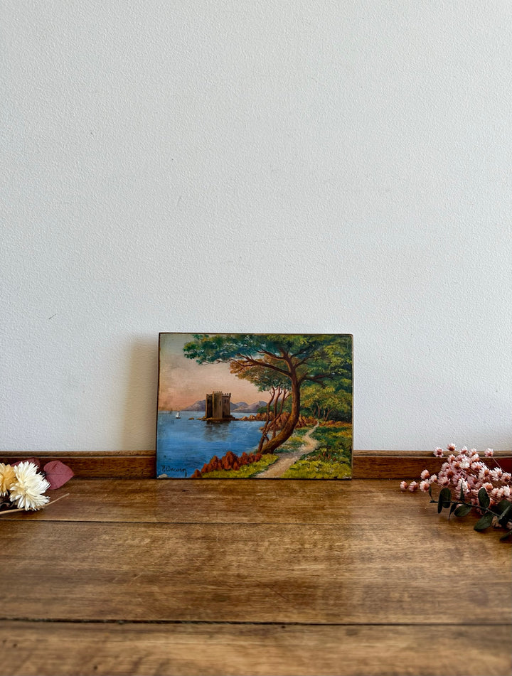 Peinture sur bois début XXème bord de mer Côte d'Azur Antibes