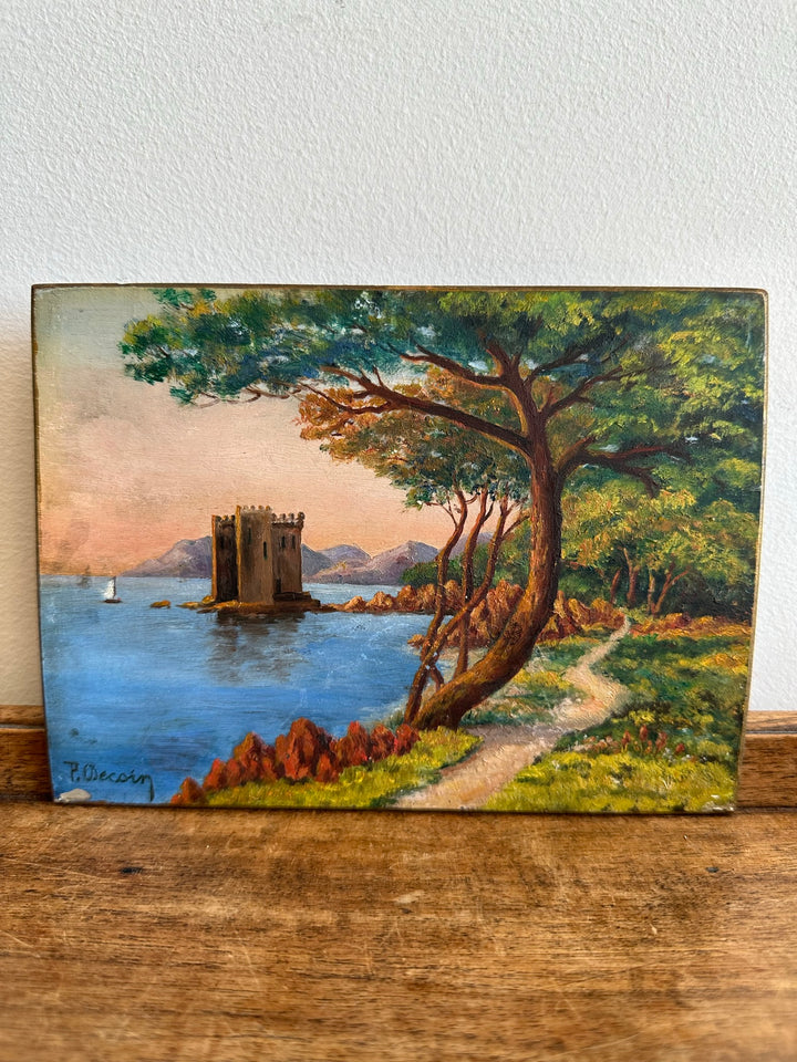 Peinture sur bois début XXème bord de mer Côte d'Azur Antibes