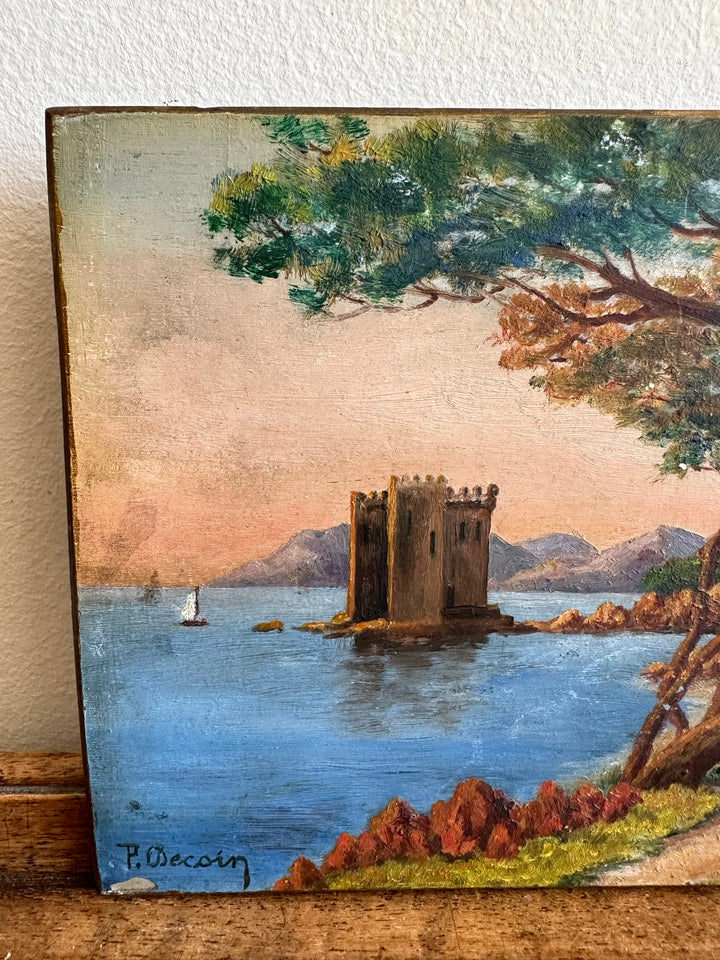 Peinture sur bois début XXème bord de mer Côte d'Azur Antibes