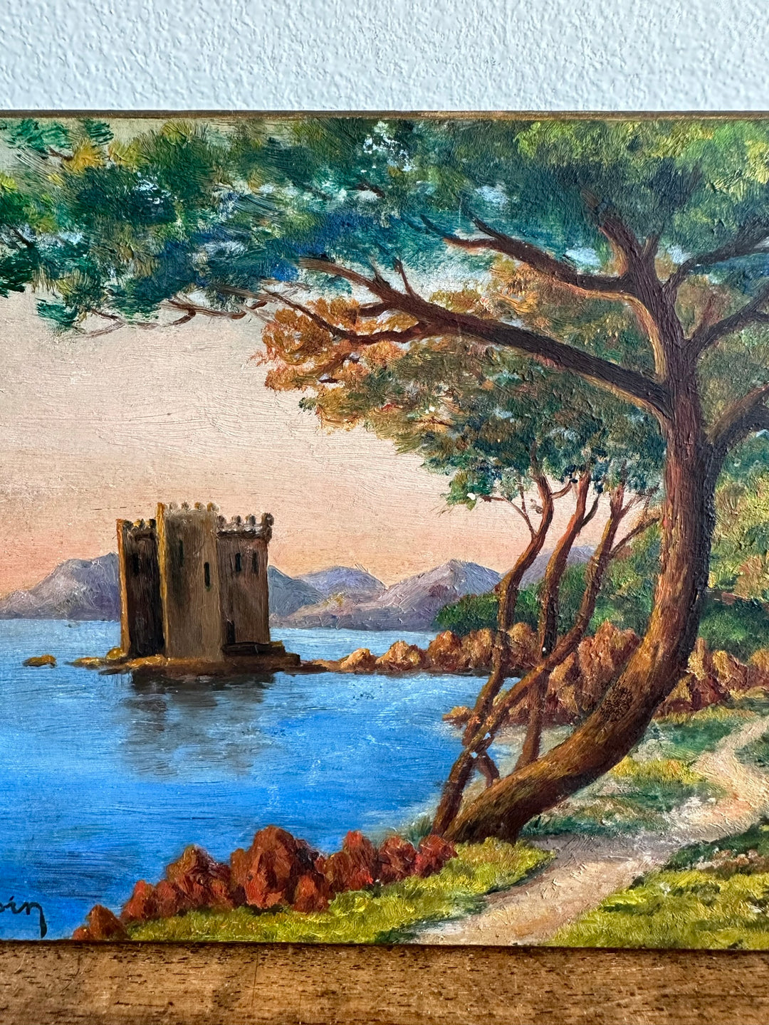 Peinture sur bois début XXème bord de mer Côte d'Azur Antibes