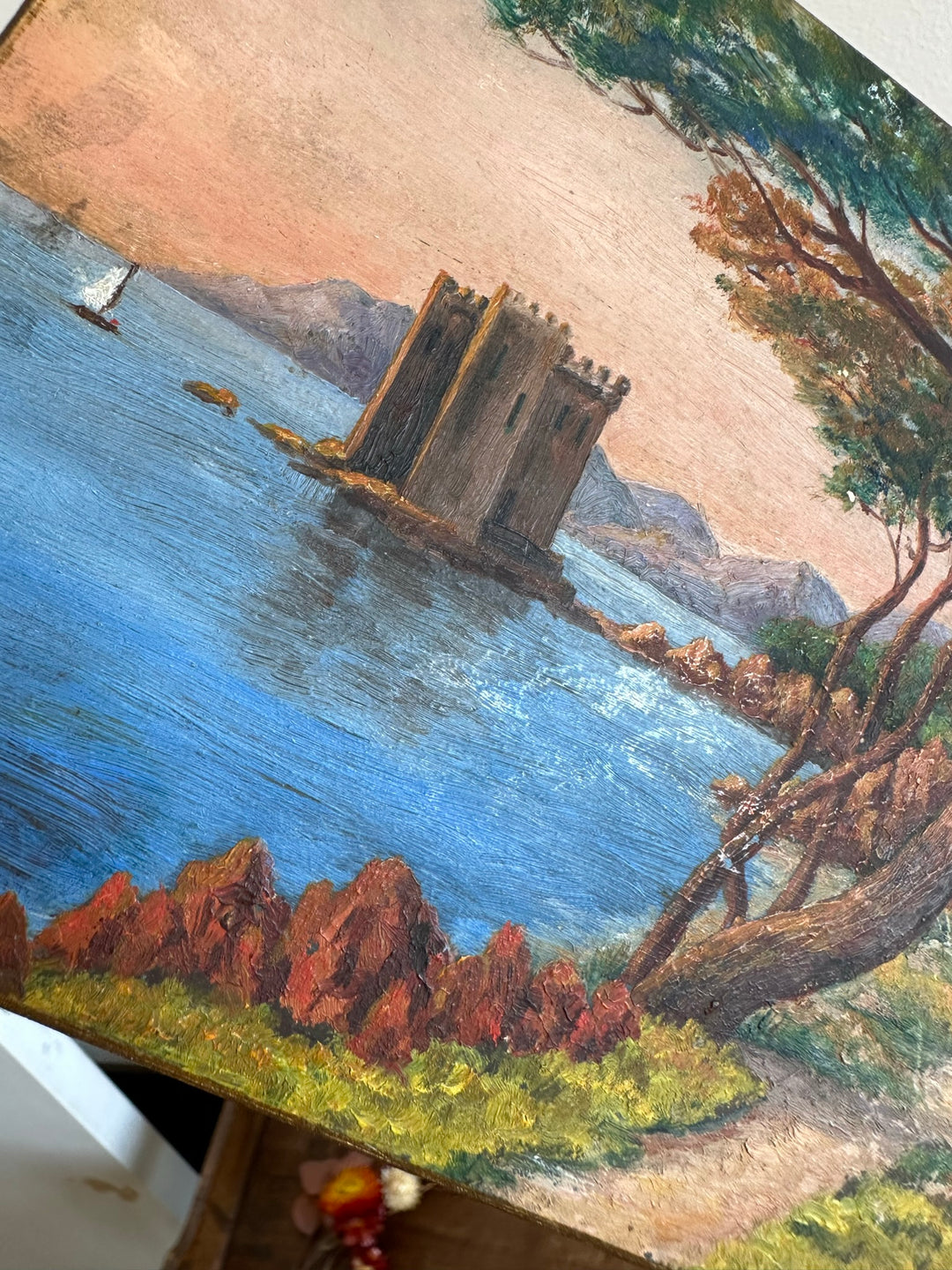 Peinture sur bois début XXème bord de mer Côte d'Azur Antibes