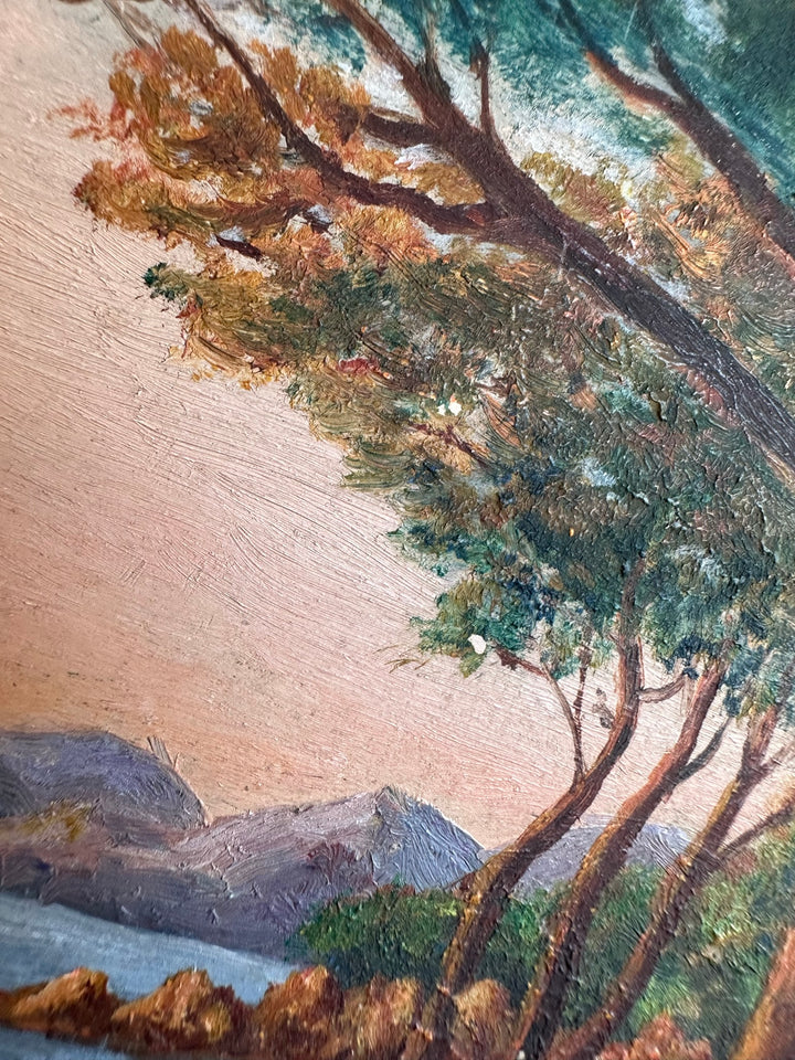 Peinture sur bois début XXème bord de mer Côte d'Azur Antibes