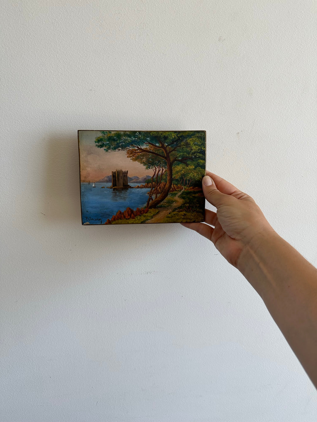 Peinture sur bois début XXème bord de mer Côte d'Azur Antibes