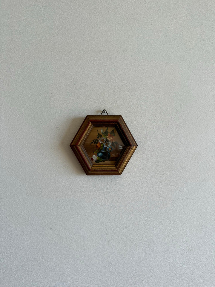 Peinture bouquet de fleurs dans cadre héxagonal