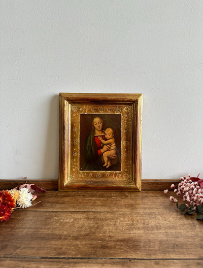Icône religieuse La Madonna del Granduca cadre en bois florentin doré