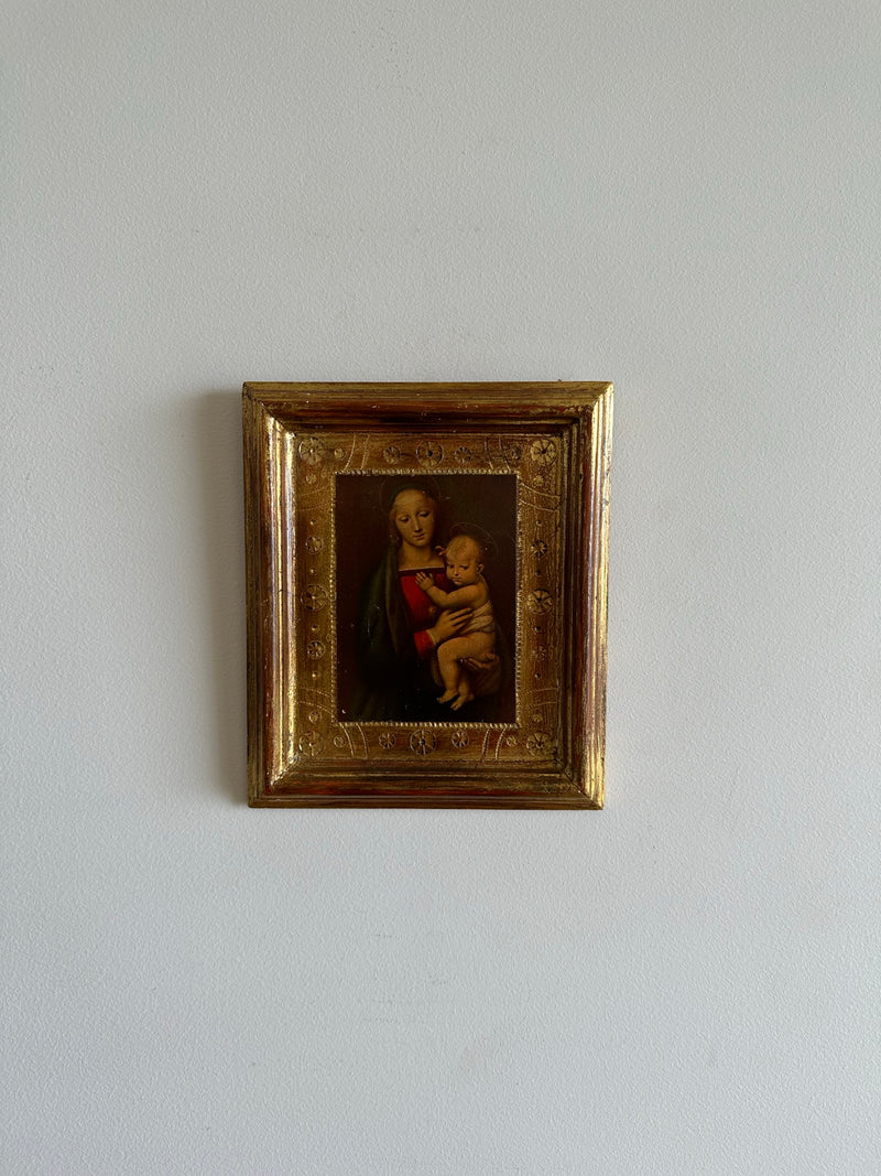 Icône religieuse La Madonna del Granduca cadre en bois florentin doré