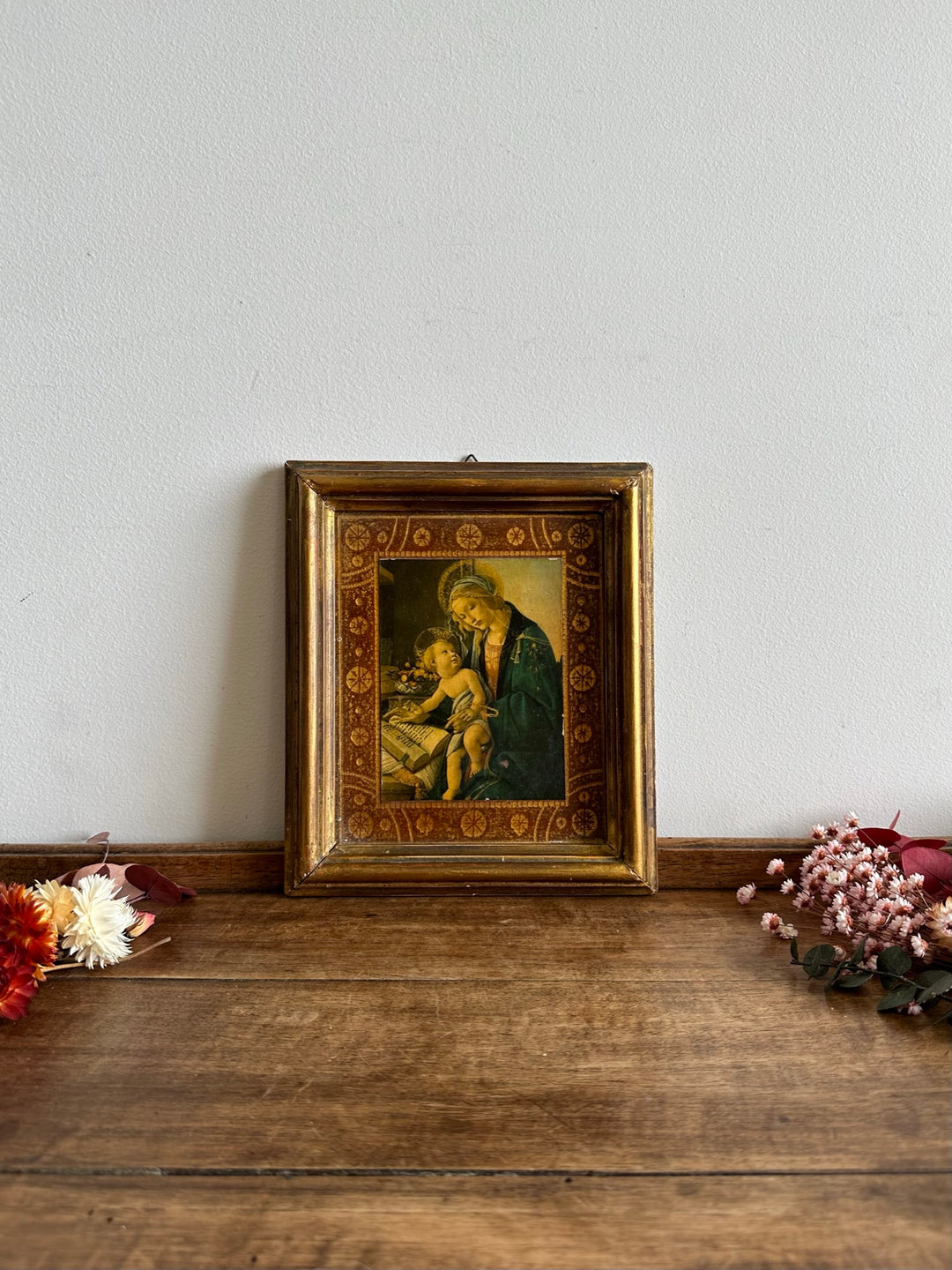 Icône religieuse La Virgine del libro cadre en bois florentin doré
