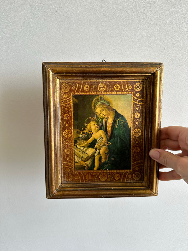 Icône religieuse La Virgine del libro cadre en bois florentin doré