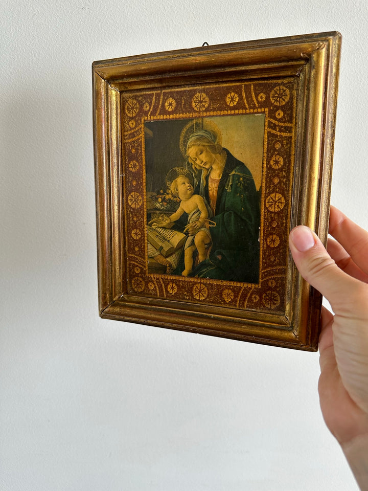 Icône religieuse La Virgine del libro cadre en bois florentin doré
