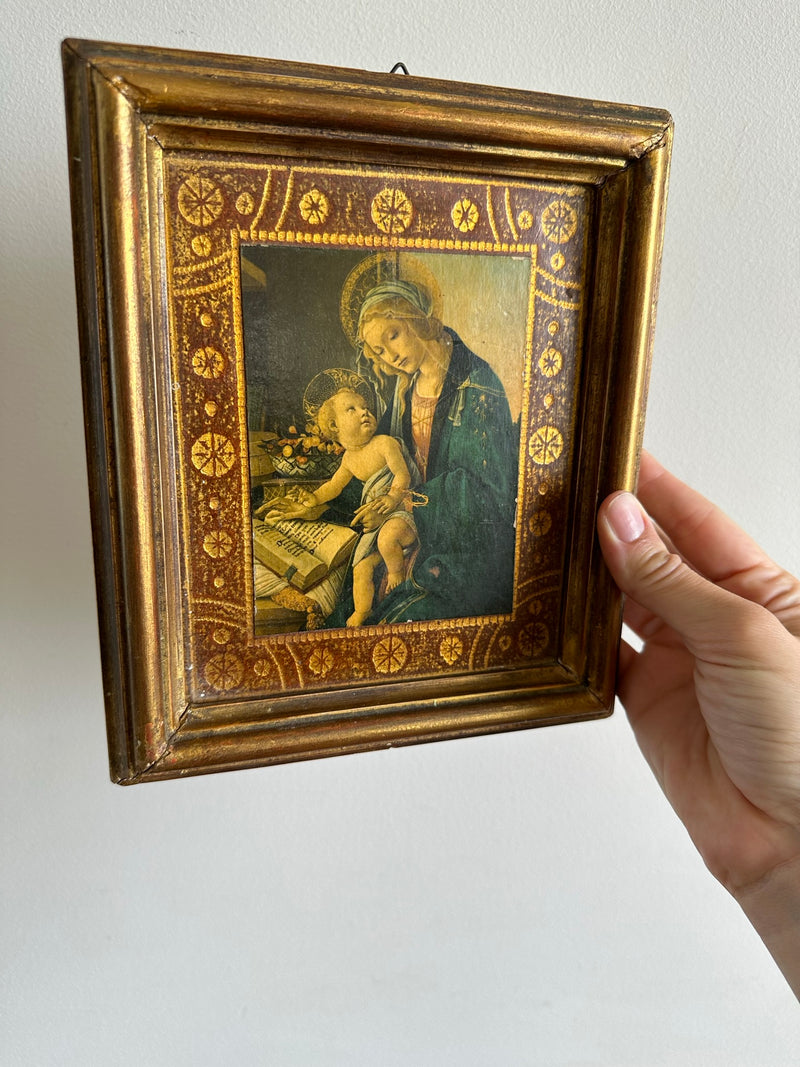 Icône religieuse La Virgine del libro cadre en bois florentin doré