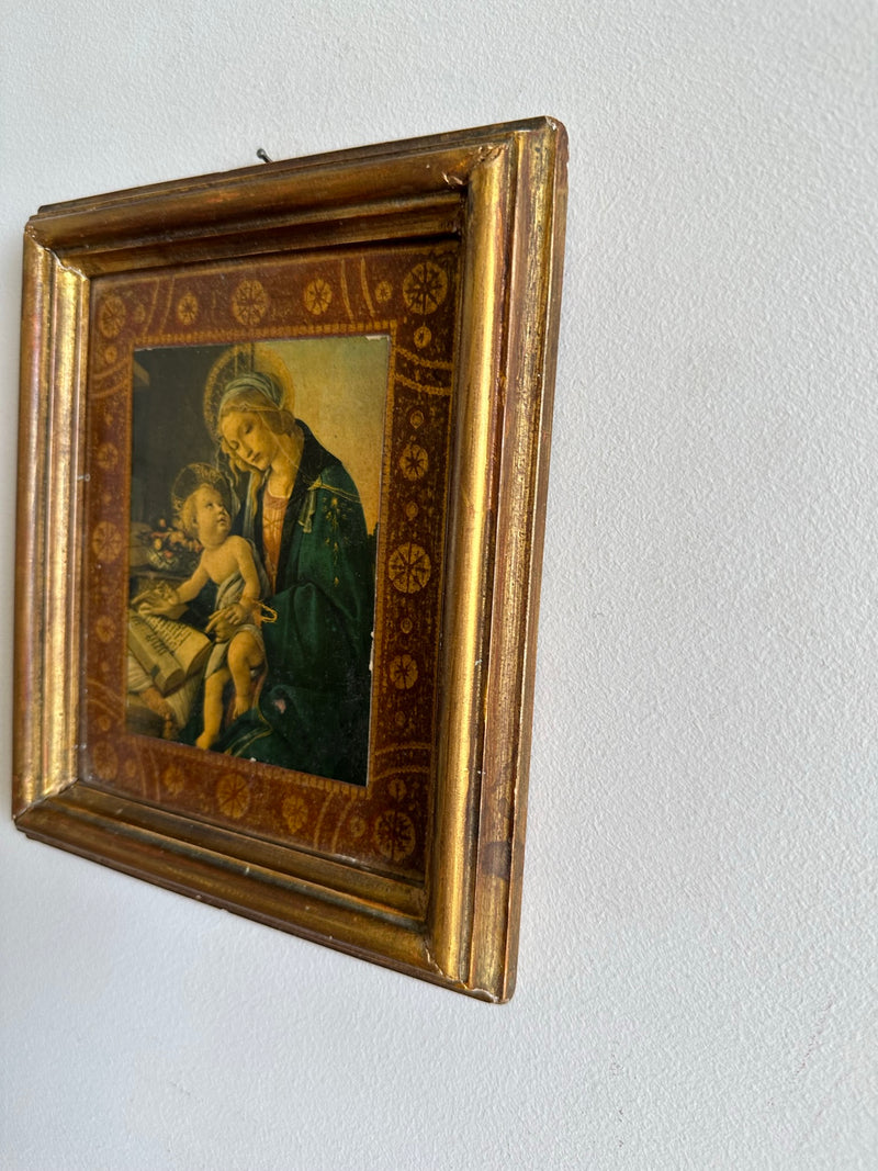 Icône religieuse La Virgine del libro cadre en bois florentin doré