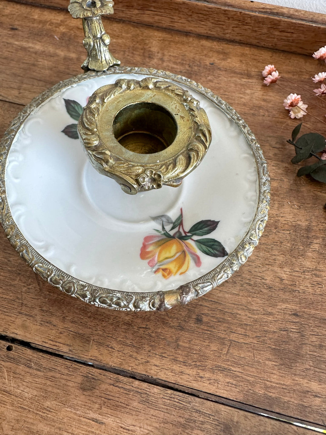 Bougeoir rat de cave en porcelaine et laiton