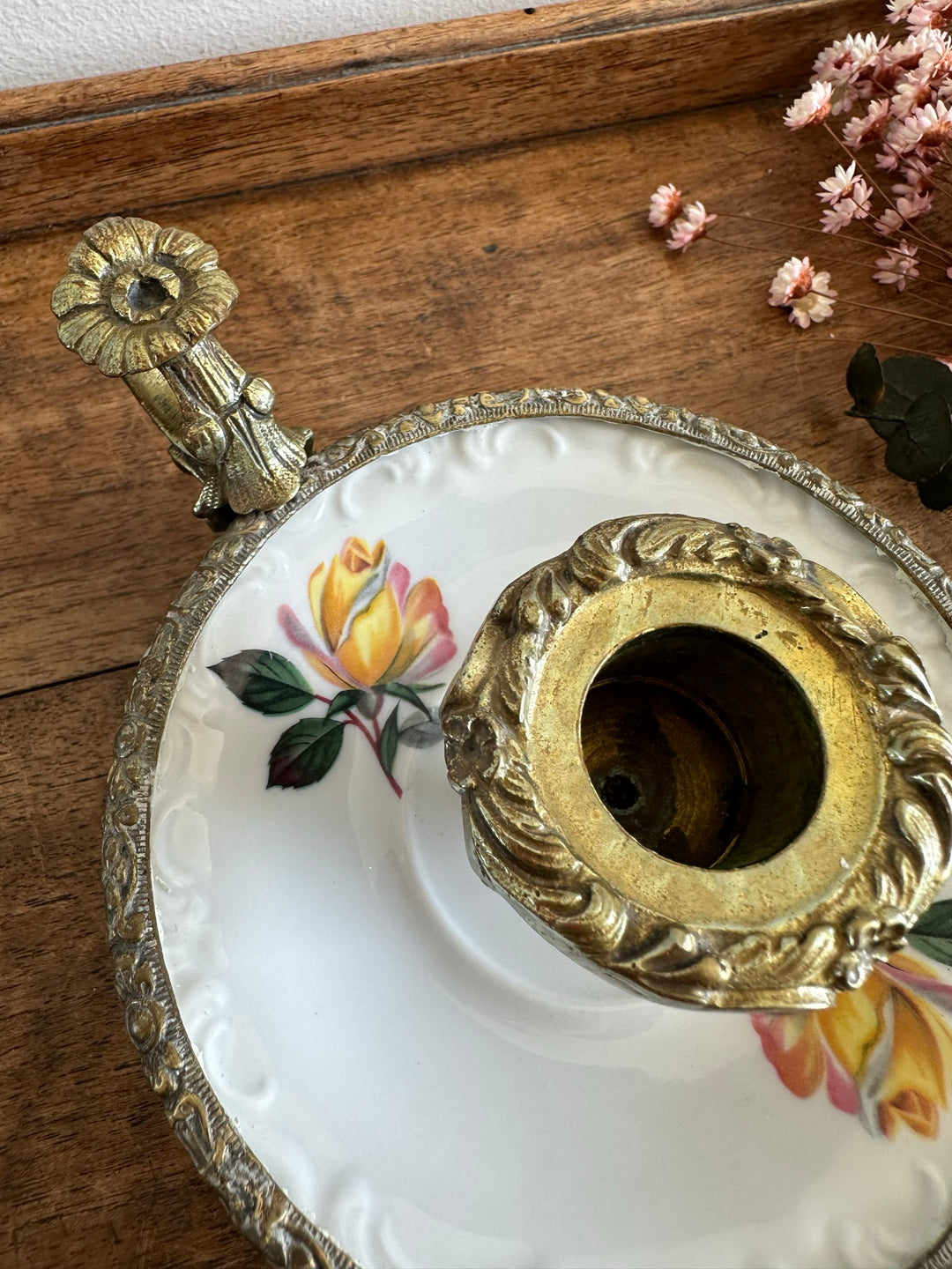 Bougeoir rat de cave en porcelaine et laiton