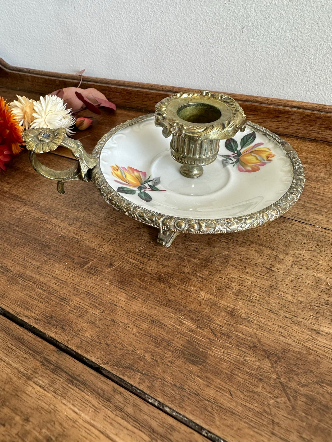 Bougeoir rat de cave en porcelaine et laiton